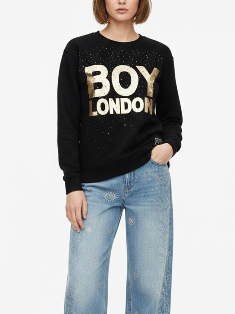 TCH Rhinestone Cotton Sweatshirt With Letter Print