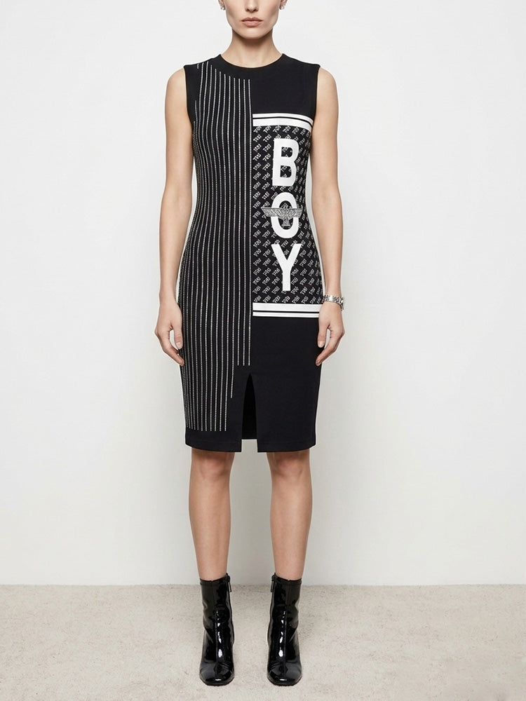 TCH Rhinestone Black Slit Tank Dress