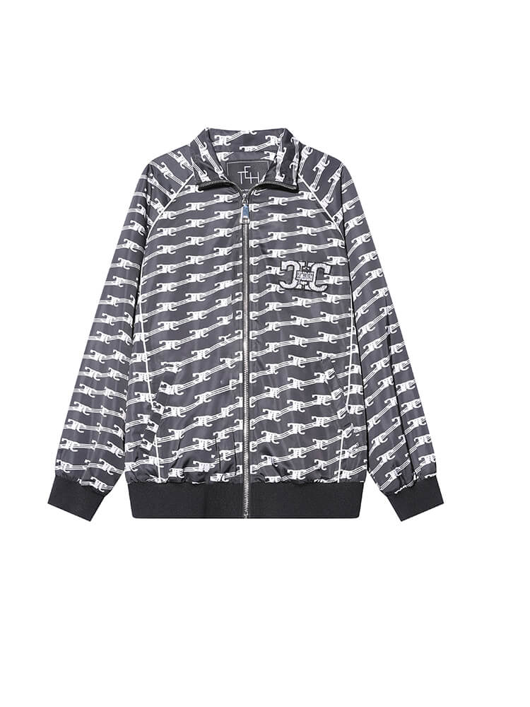 TCH Rhinestone Letter Print Zip Up Bomber Jacket