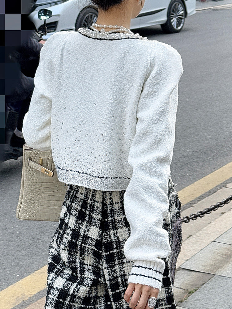 TCH Rhinestone Button Drama Jacket White