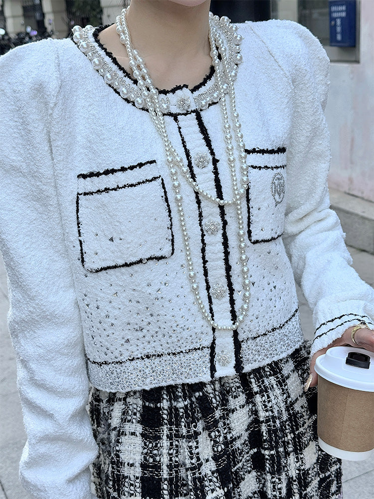 TCH Rhinestone Button Drama Jacket White