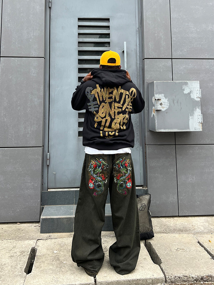 TCH Fashion Letter Printed Drawstring Loose Hoodies