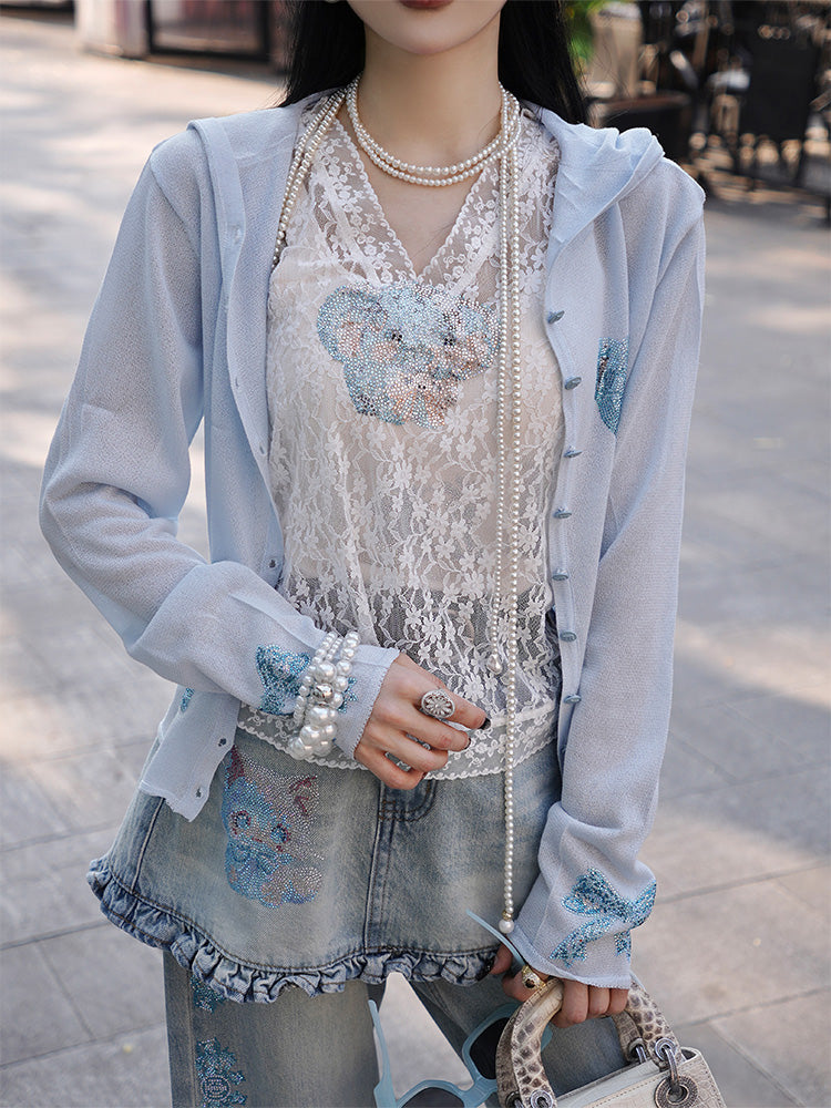 TCH Eephant Rhinestone Floral Lace Vest