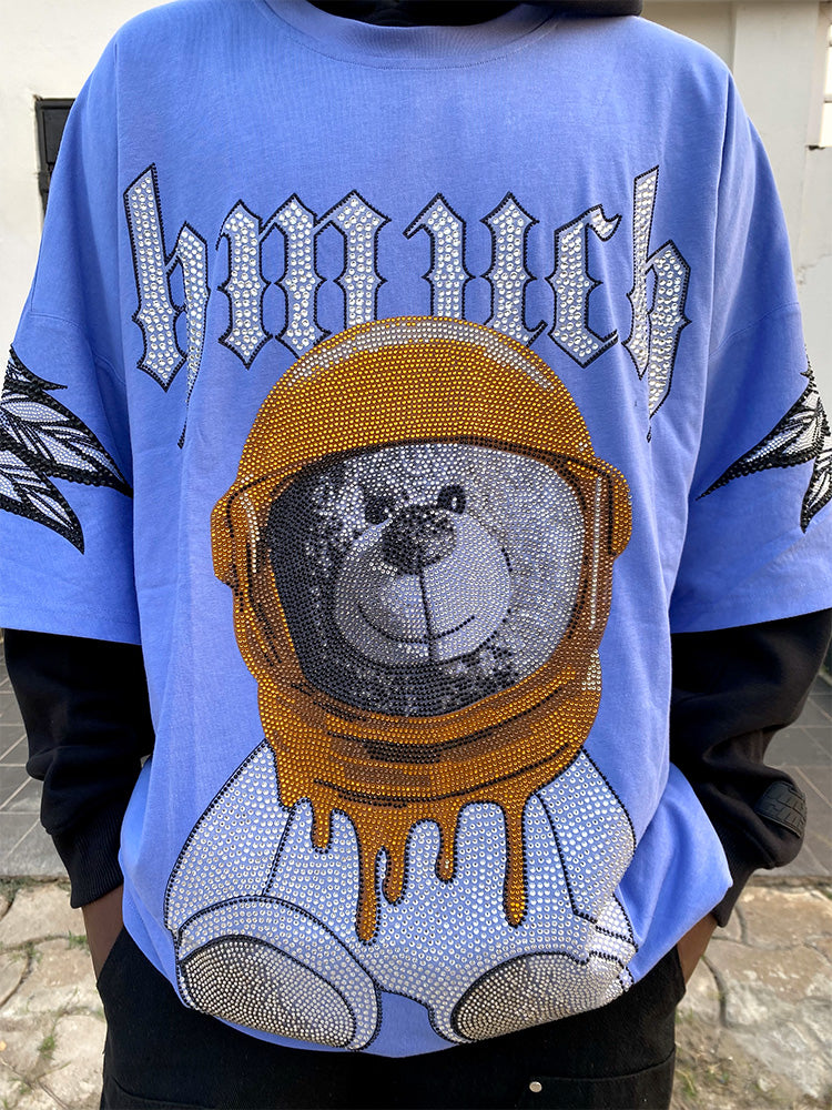 TCH Oversized Rhinestone Bear Wings Sleeve T-shirt