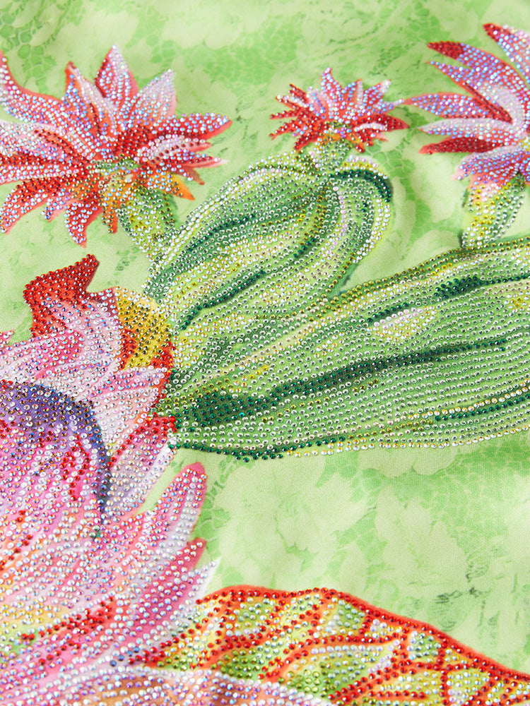 TCH Rhinestone Jacquard Floral Feather Trim Mini Dress