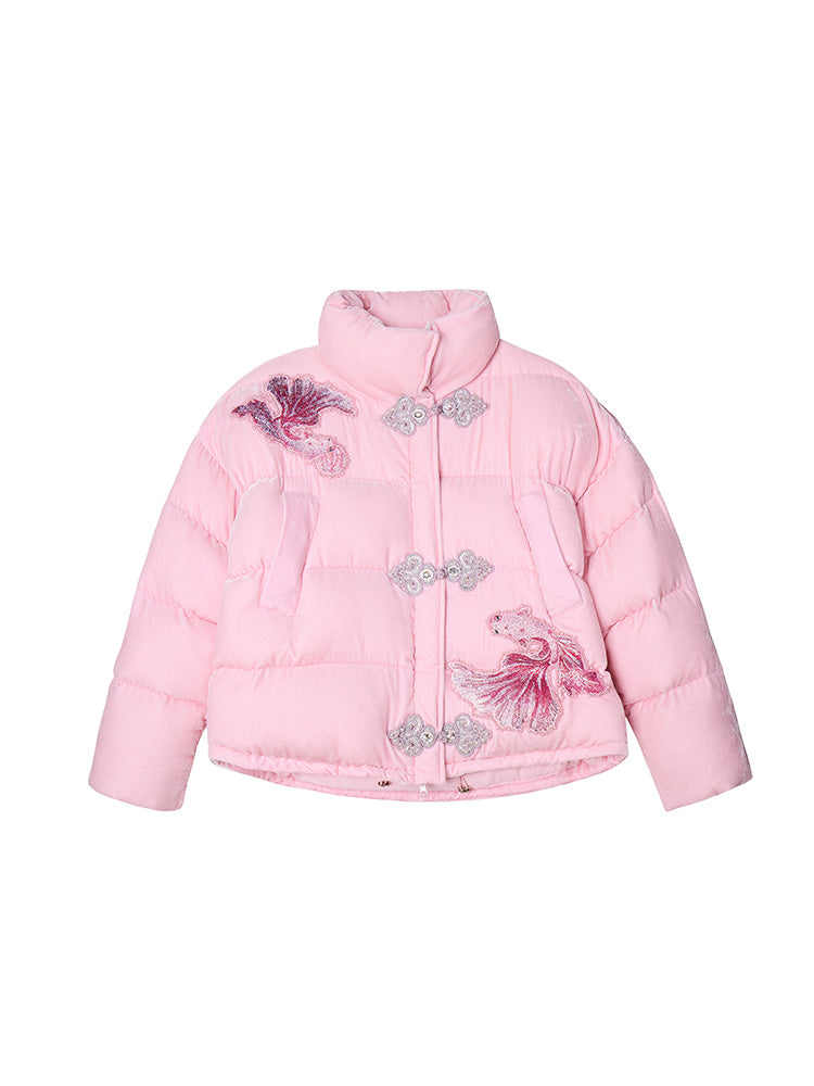 TCH Rhinestone Fish Retro Puffy Winter Coat