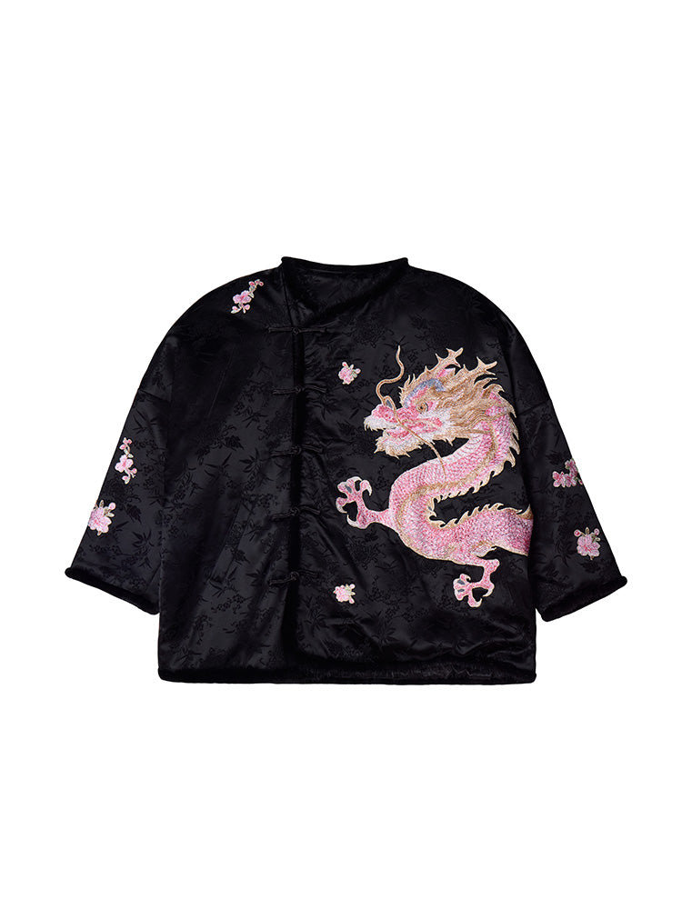 TCH Rhinestone Dragon Retro Embroidery Warm Coat