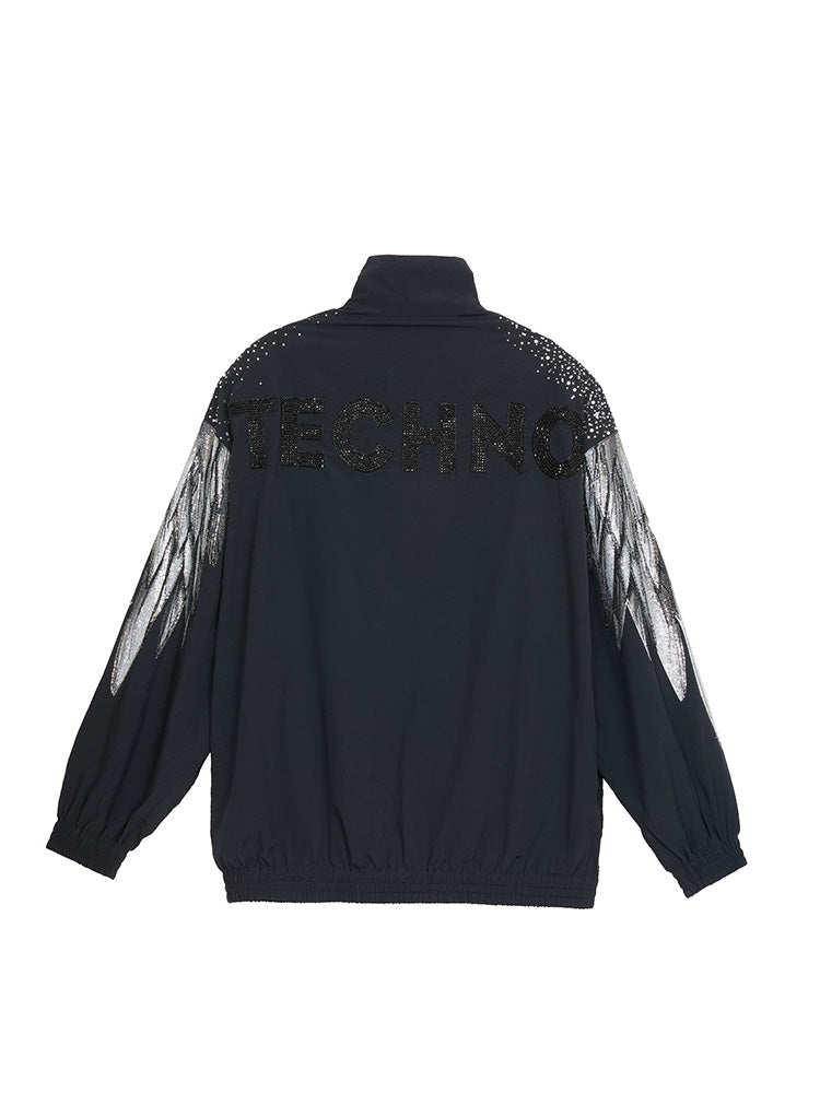 TCH Rhinestone Wings Sleeve Zip Up Jacket