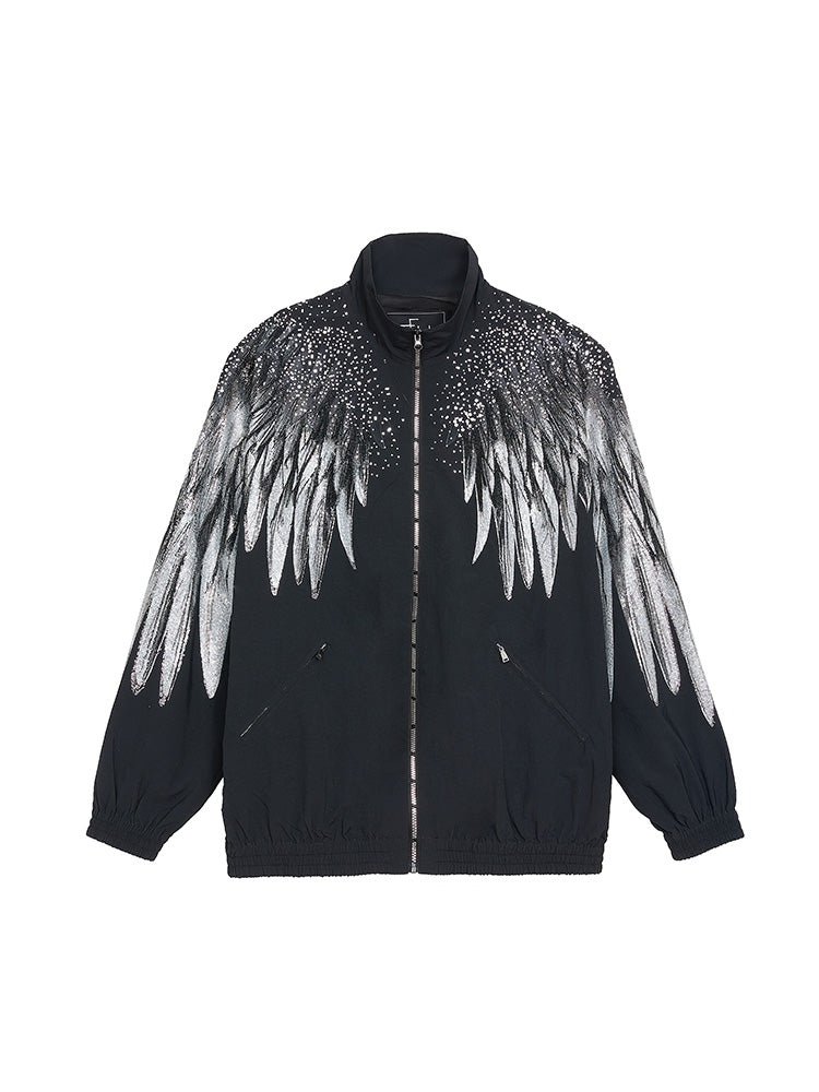TCH Rhinestone Wings Sleeve Zip Up Jacket