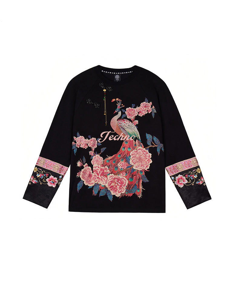 TCH Luxury Rhinestone-Embellished Peacock Pullover Top