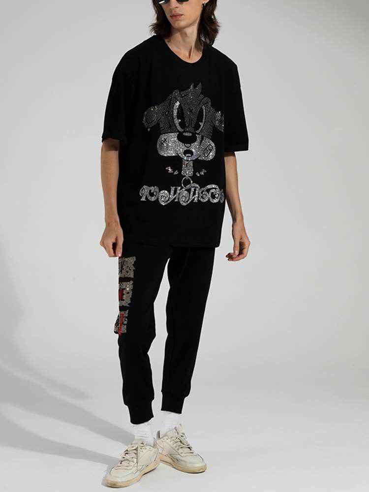 TCH Men's Graphics Letter Hot Diamond Elastic Waist Jogger