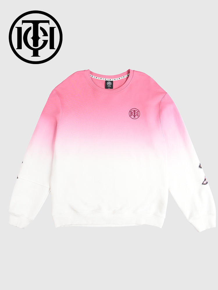 TCH Rhonestone Wing Sleeve Gradient Pink Sweatshirt