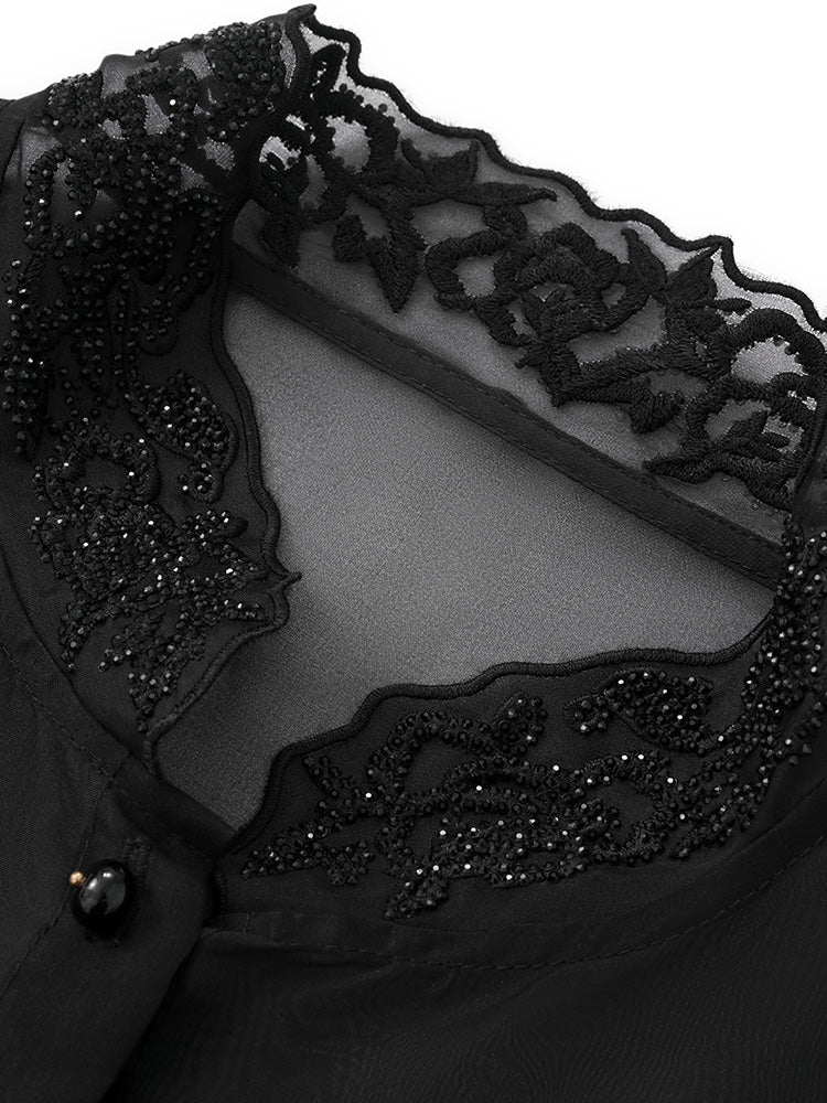 TCH Silk Butterfly Rhinestone Button Lace Vest