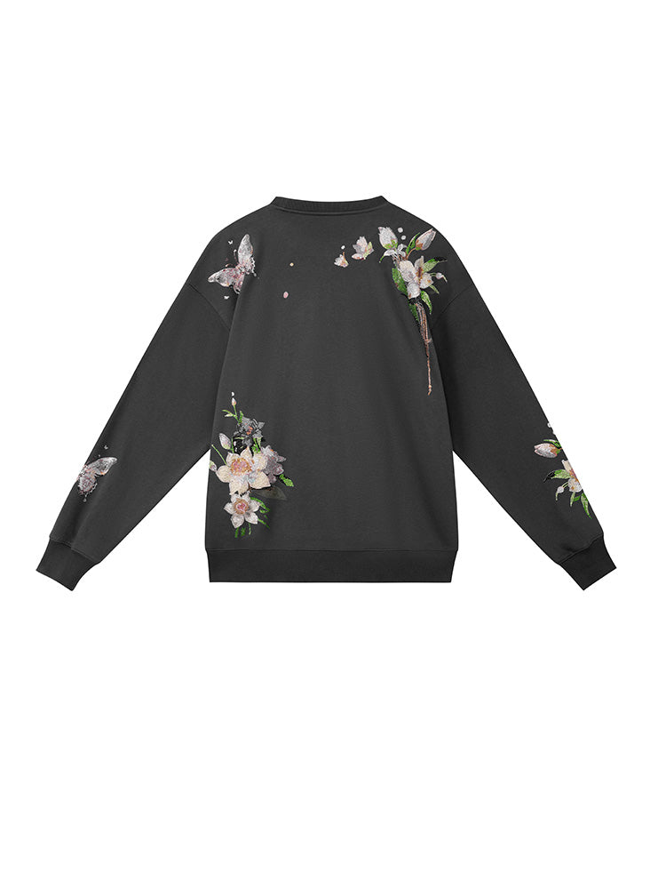 TCH Rhinestone Panda&Flower Print Sweatshirt