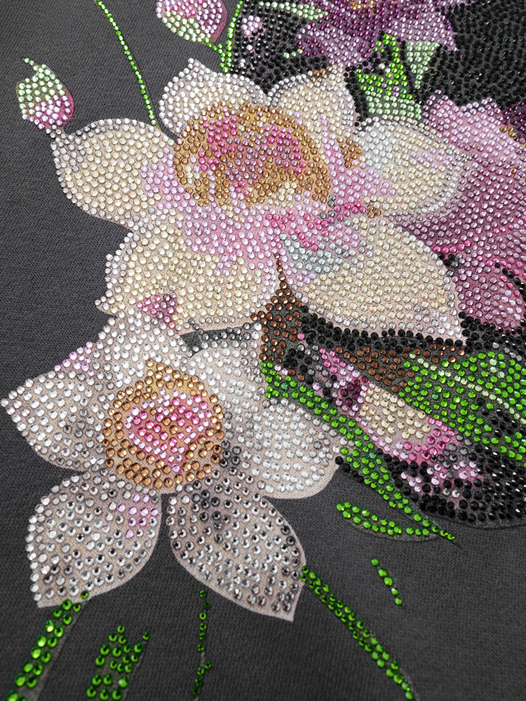 TCH Rhinestone Panda&Flower Print Sweatshirt