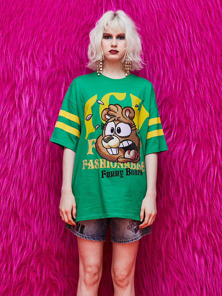 TCH Fashion Unisex Rhinestone Graphic Oversized T-shirt