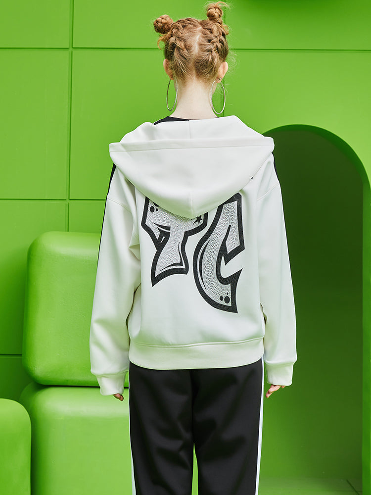 TCH Letter Rhinestone Bicolor Zipper Hoodie