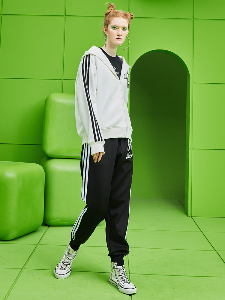 TCH Letter Rhinestone Bicolor Zipper Hoodie