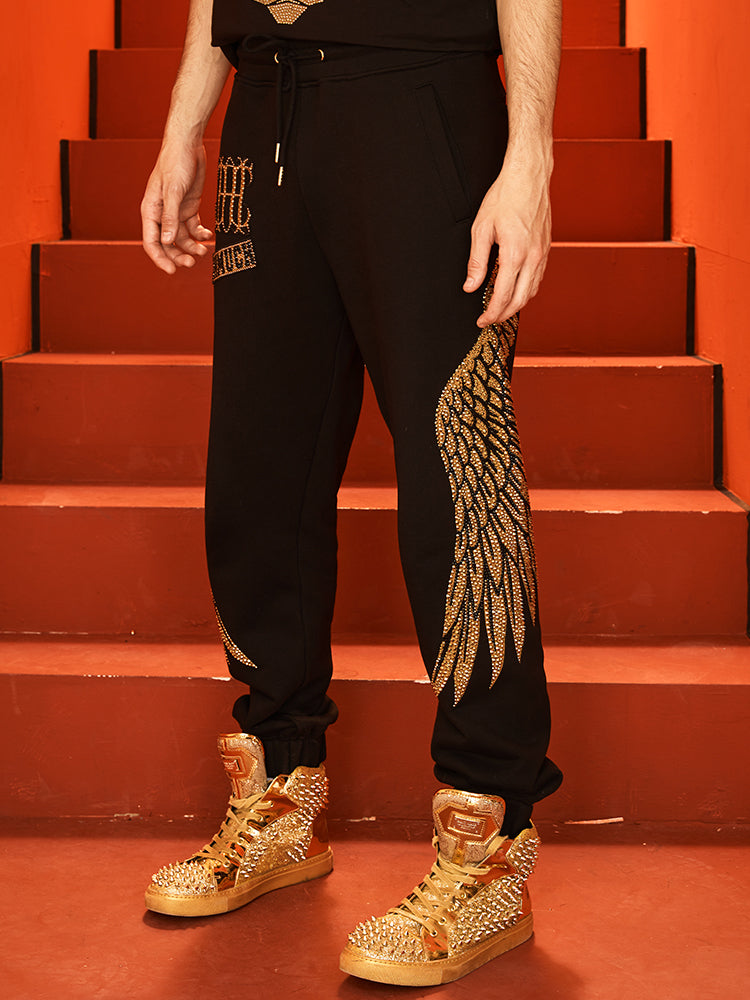 TCH Men's Rhinestone Wing Design Cotton Jogger Pants