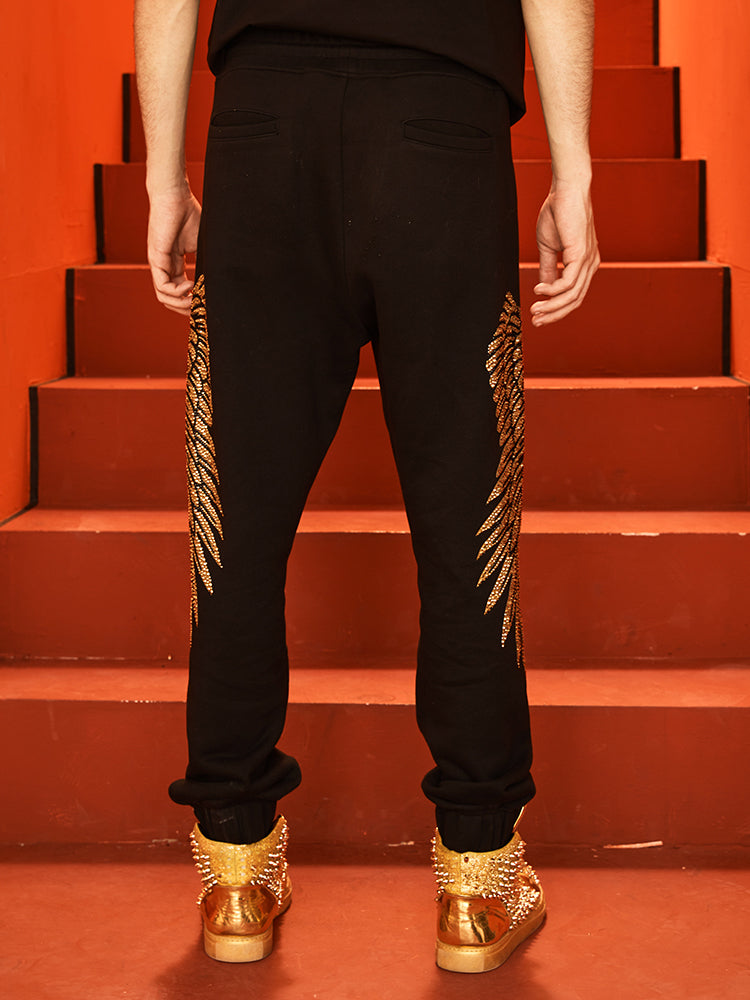 TCH Men's Rhinestone Wing Design Cotton Jogger Pants