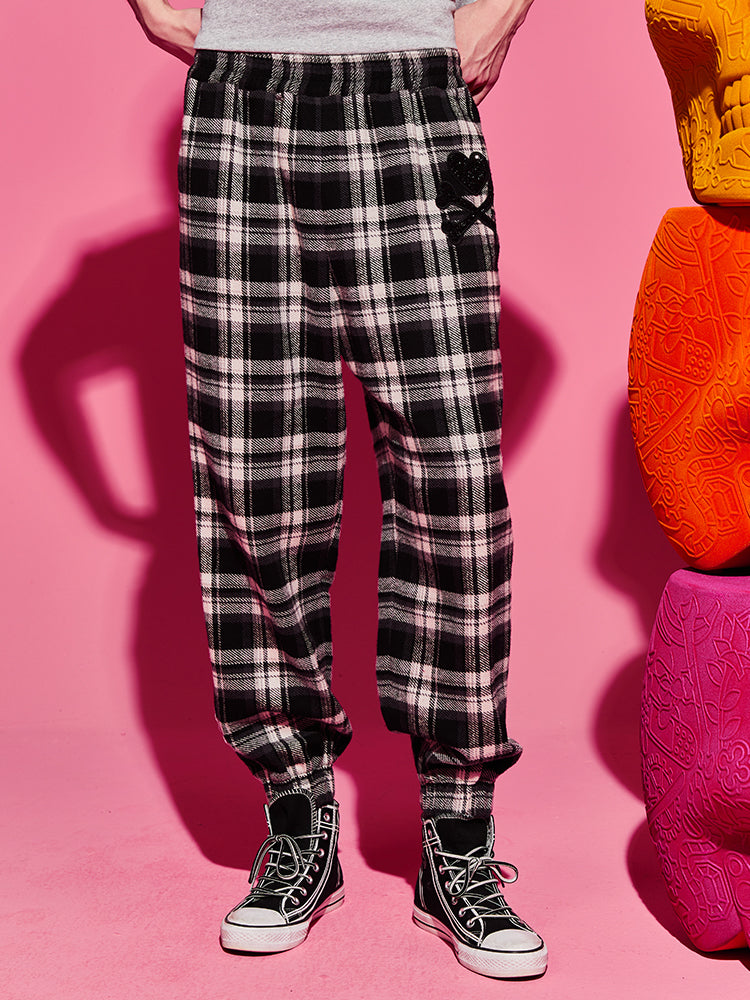 TCH Rhinestone Plaid Cargo Jogger Pants