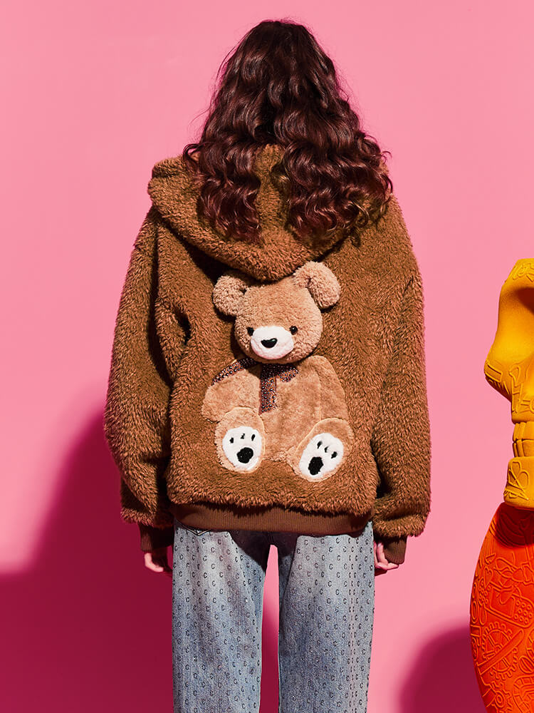TCH Teddy Bear Rhinestone Sherpa Hooded Jacket