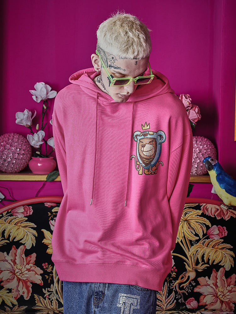 TCH Bear Printed With Diamond Long Sleeve Hoodies