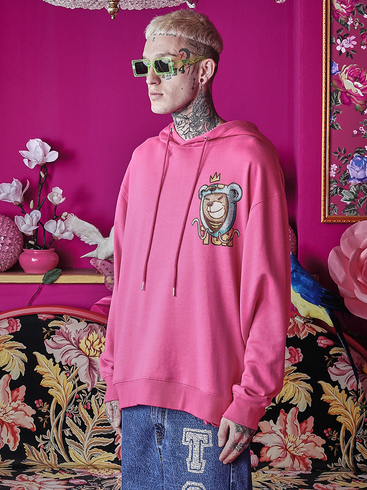 TCH Bear Printed With Diamond Long Sleeve Hoodies
