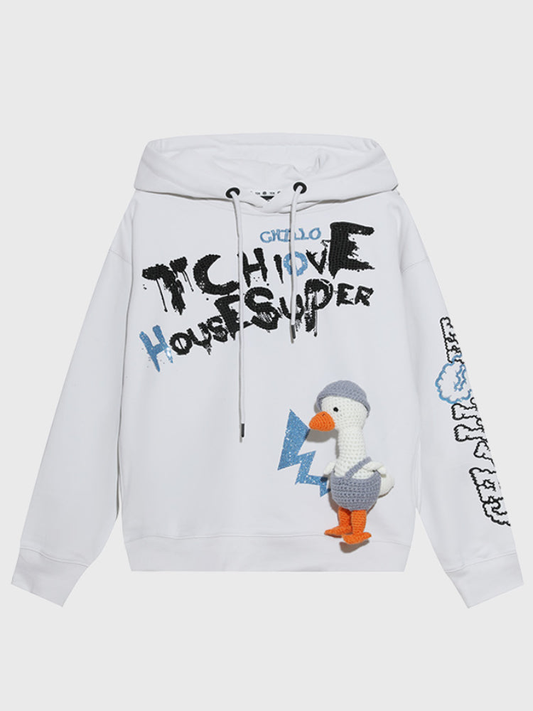 TCH Rhinestone Graffiti Hoodie Sweatshirt in White