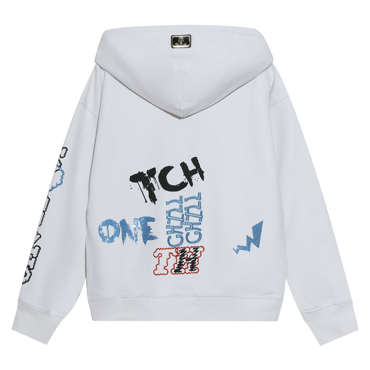 TCH Rhinestone Graffiti Hoodie Sweatshirt in White
