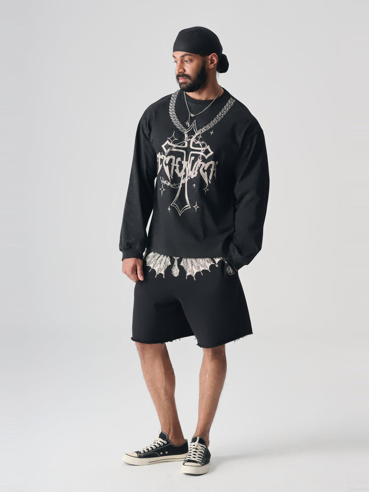 TCH Men Rhinestone-Embedded Punk Cross Graphic Top