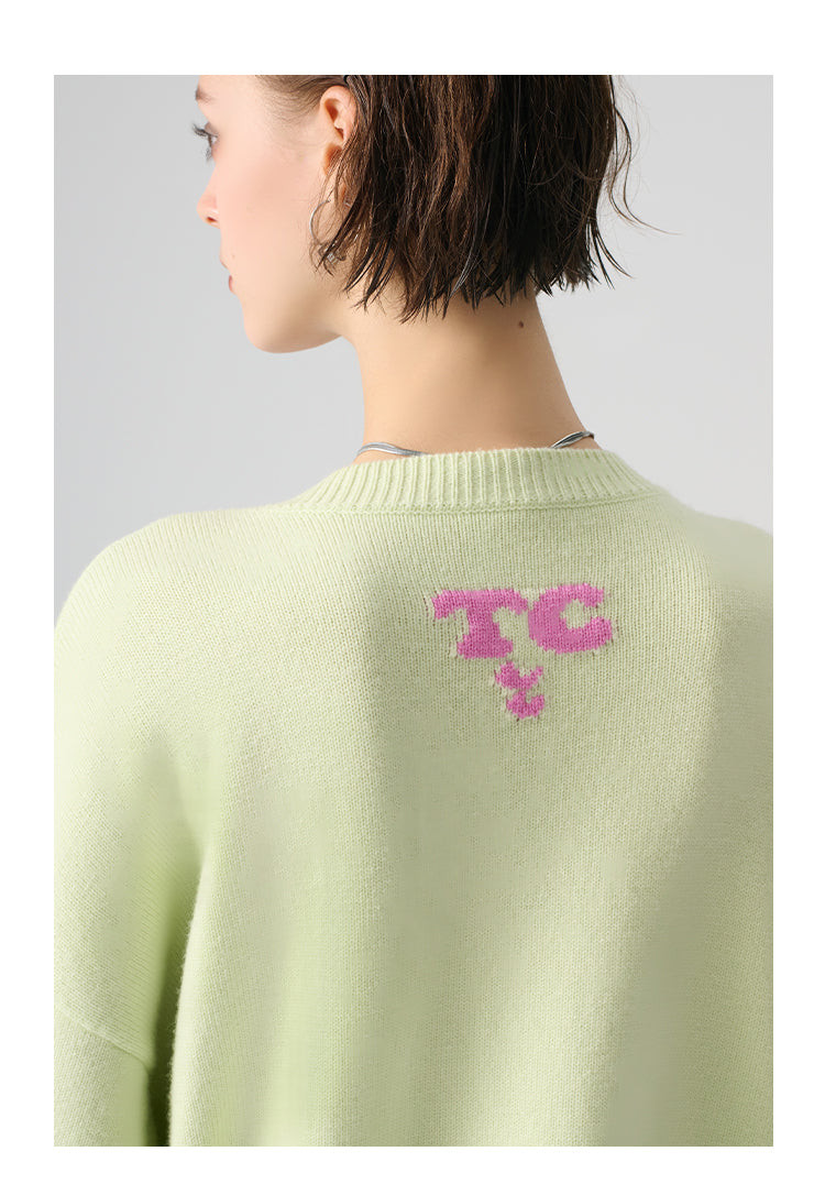 TCH Embroidered Drop Shoulder Sleeve Crew Neck Sweater