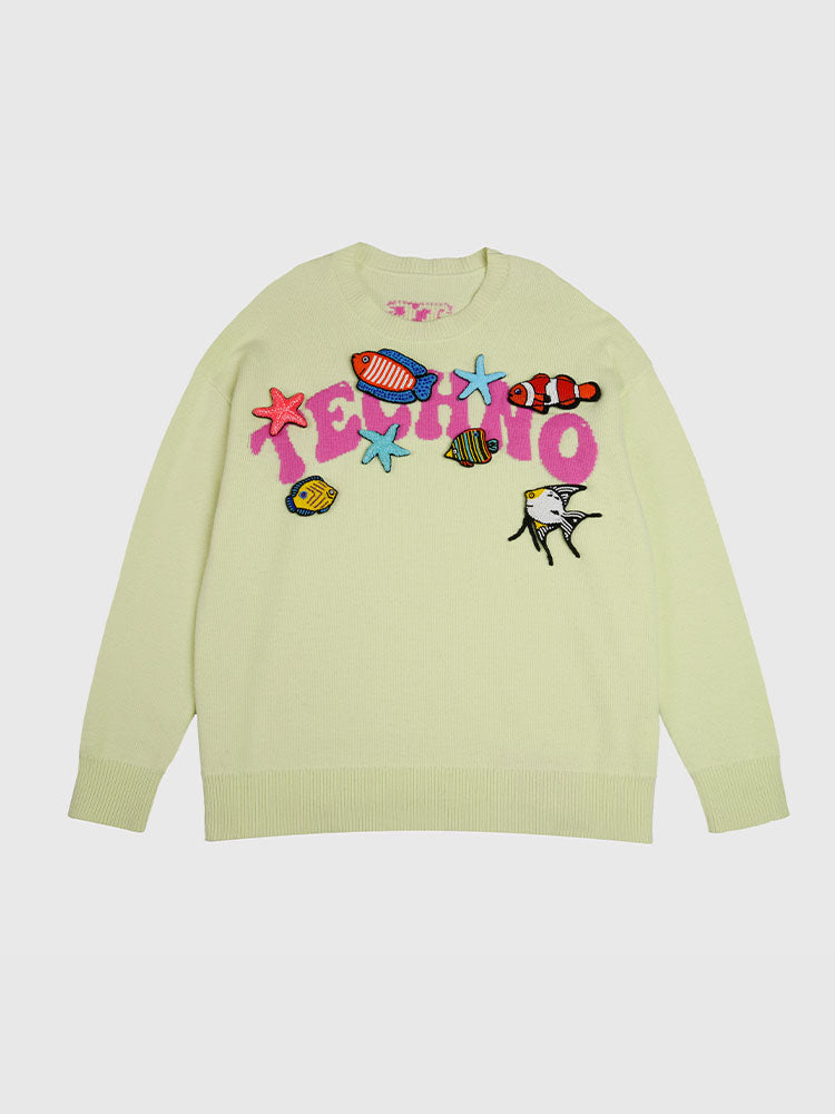 TCH Embroidered Drop Shoulder Sleeve Crew Neck Sweater