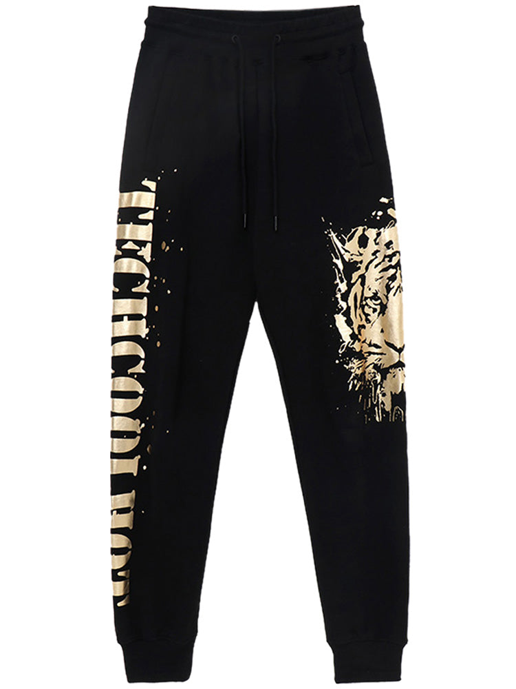TCH Men Gold Graphic Casual Joggers Sports Pants
