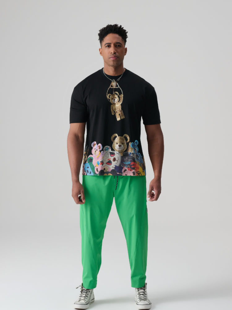 TCH Colorful Rhinestone Cartoon Bear Print T-shirt