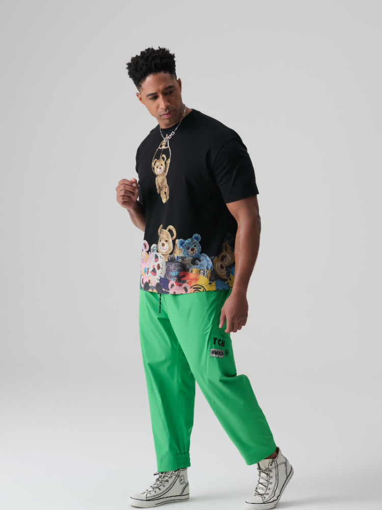 TCH Colorful Rhinestone Cartoon Bear Print T-shirt