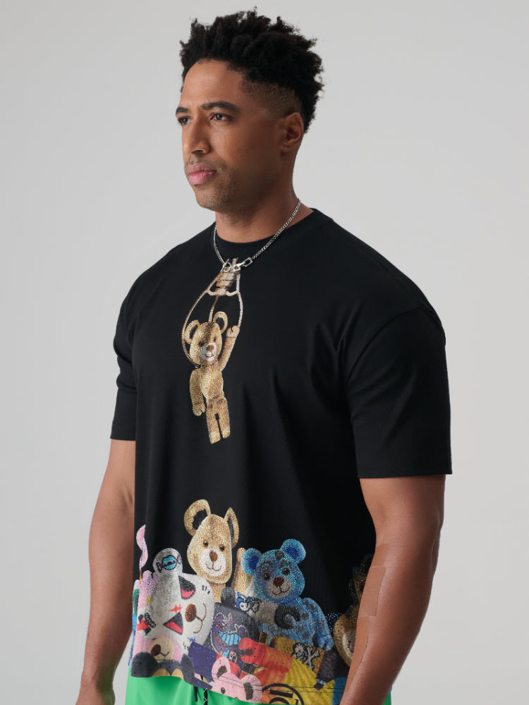 TCH Colorful Rhinestone Cartoon Bear Print T-shirt