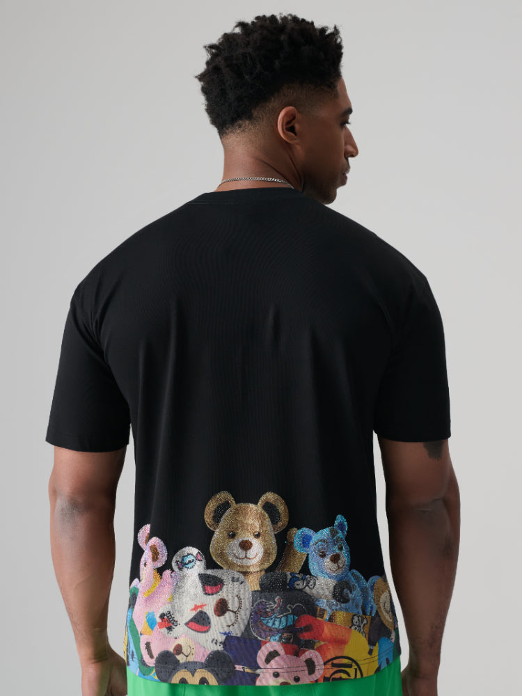 TCH Colorful Rhinestone Cartoon Bear Print T-shirt