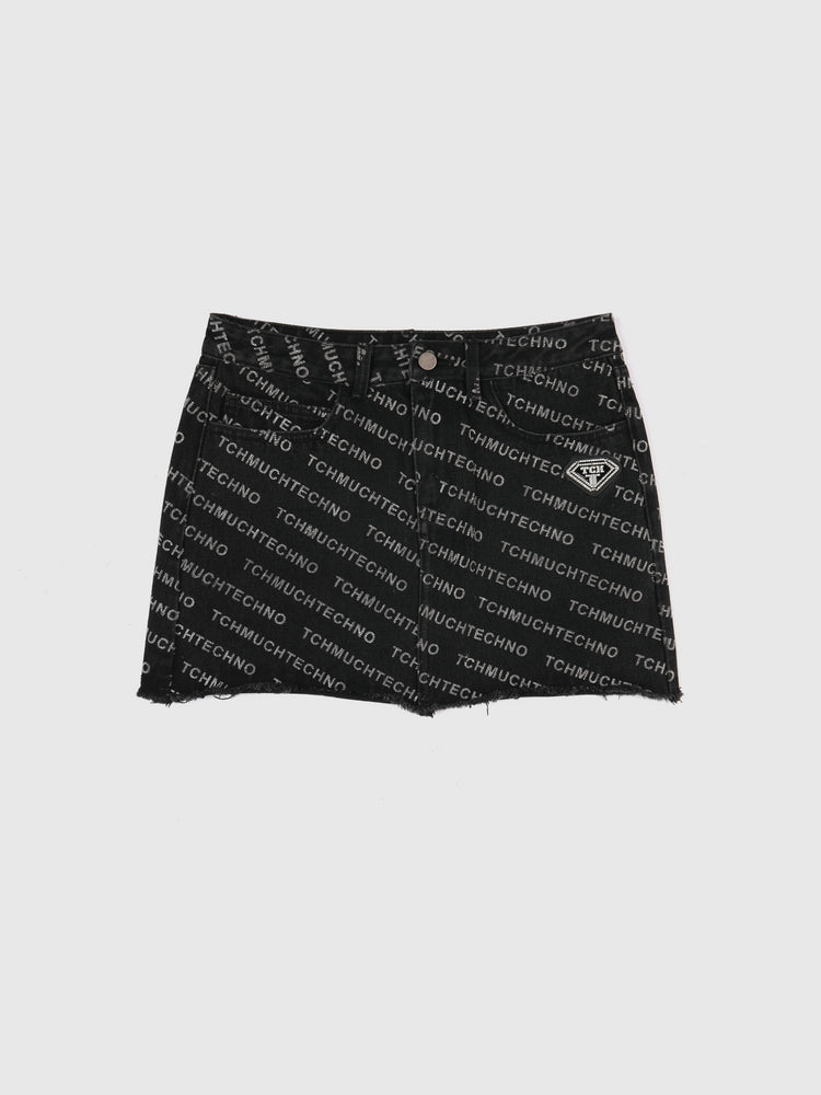 TCH Letter Printed Mini Denim Skirt