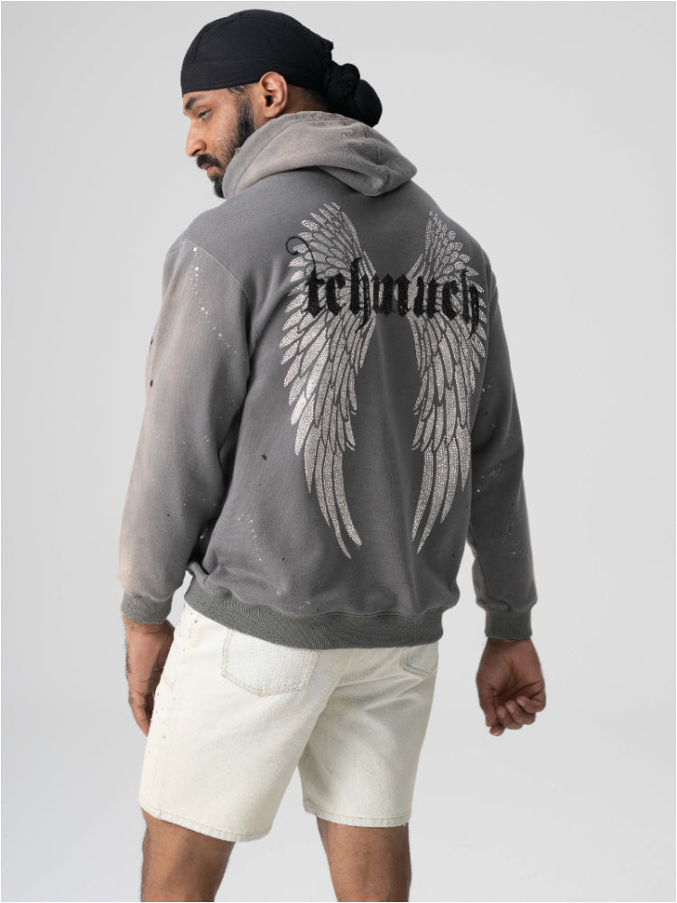 TCH Men's Wings Rhinestone Drawstring Hoodies