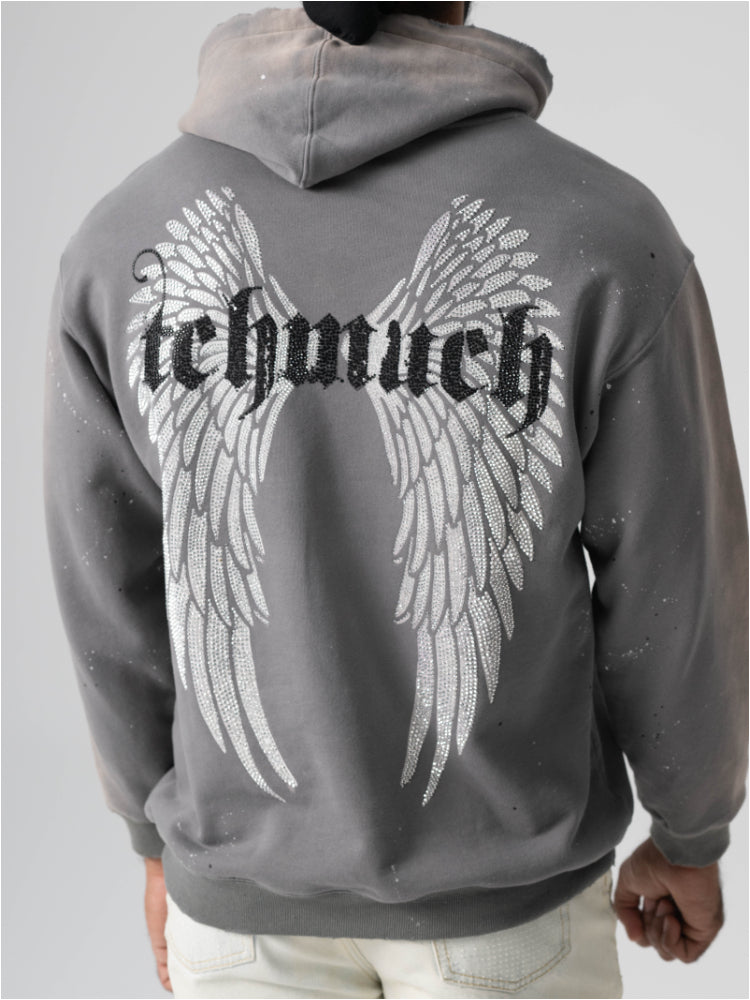 TCH Men's Wings Rhinestone Drawstring Hoodies