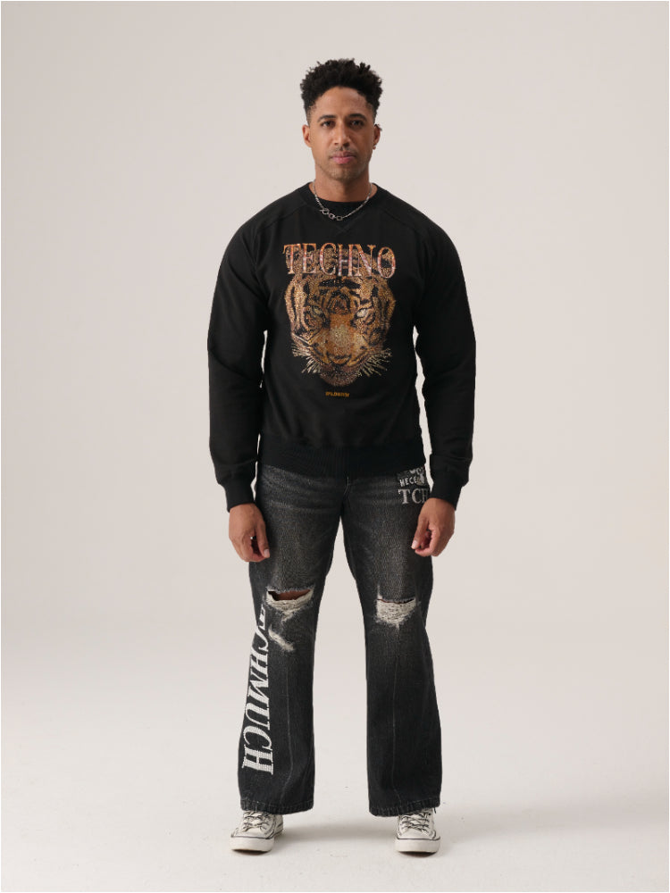 TCH Men's Tiger Printed Rhinestone Cotton Sweatshirt