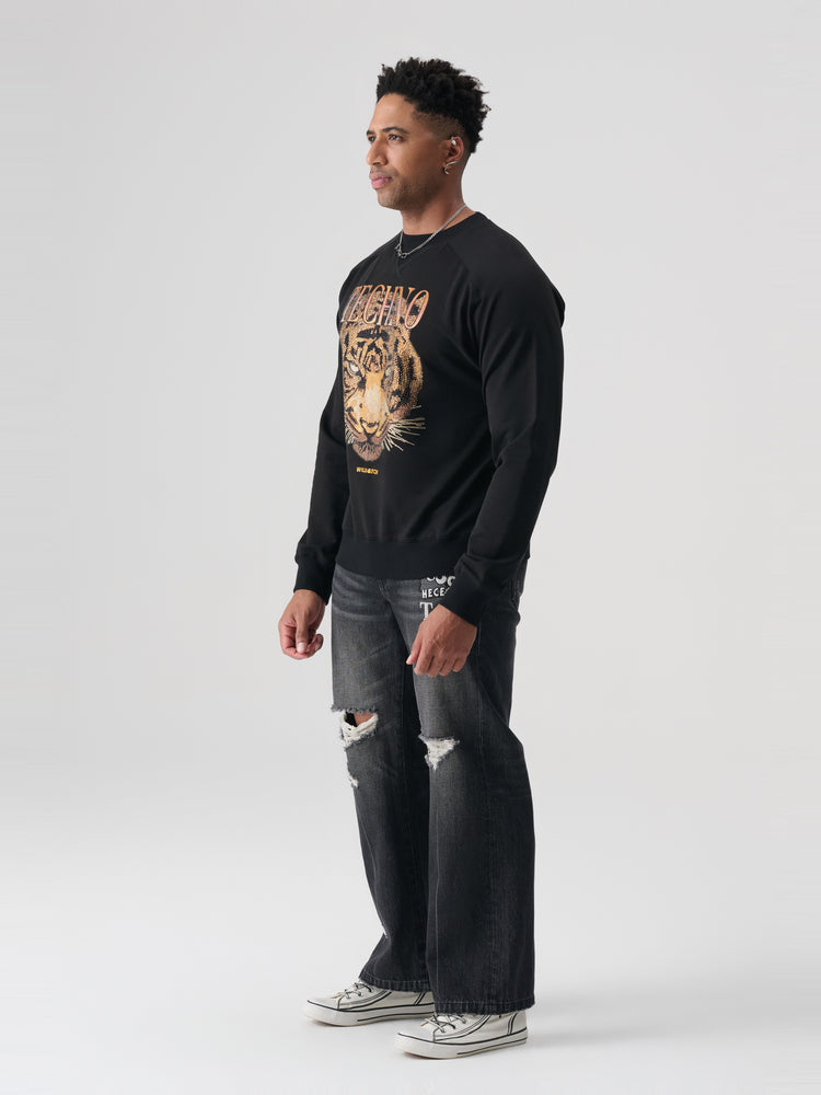 TCH Men's Tiger Printed Rhinestone Cotton Sweatshirt