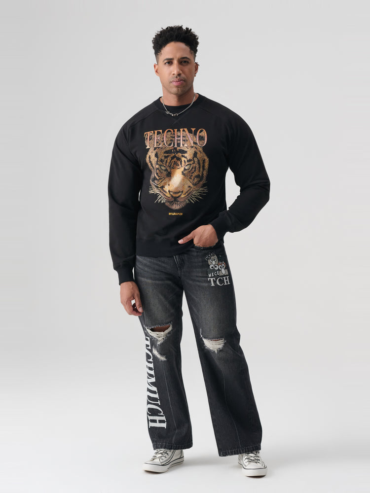 TCH Men's Tiger Printed Rhinestone Cotton Sweatshirt