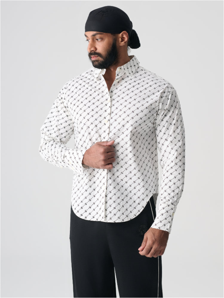 TCH Men's White Slim Fit Printed Shirt