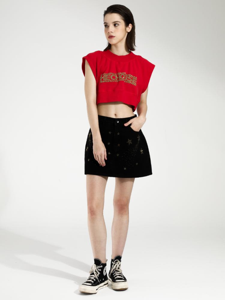 TCH Printed Rhinestone Cropped Tank Top