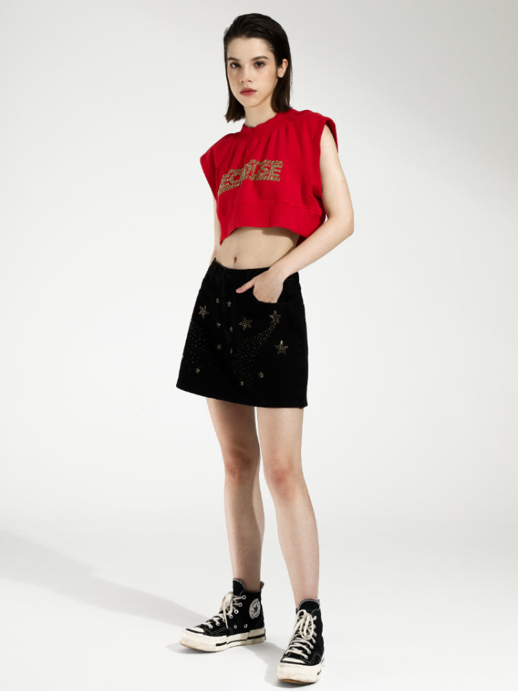 TCH Printed Rhinestone Cropped Tank Top