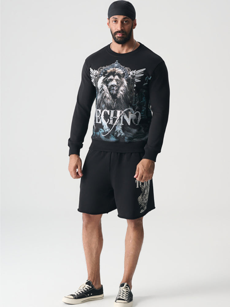 TCH Lion Printed Rhinestone Graphic Sweatshirt