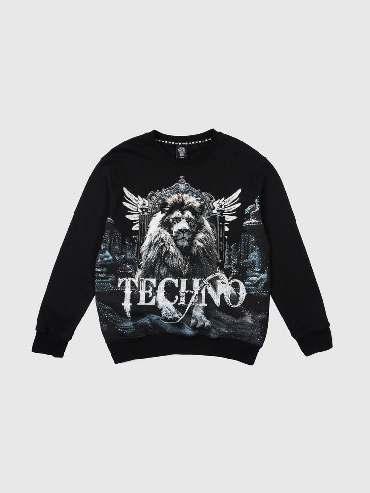 TCH Lion Printed Rhinestone Graphic Sweatshirt