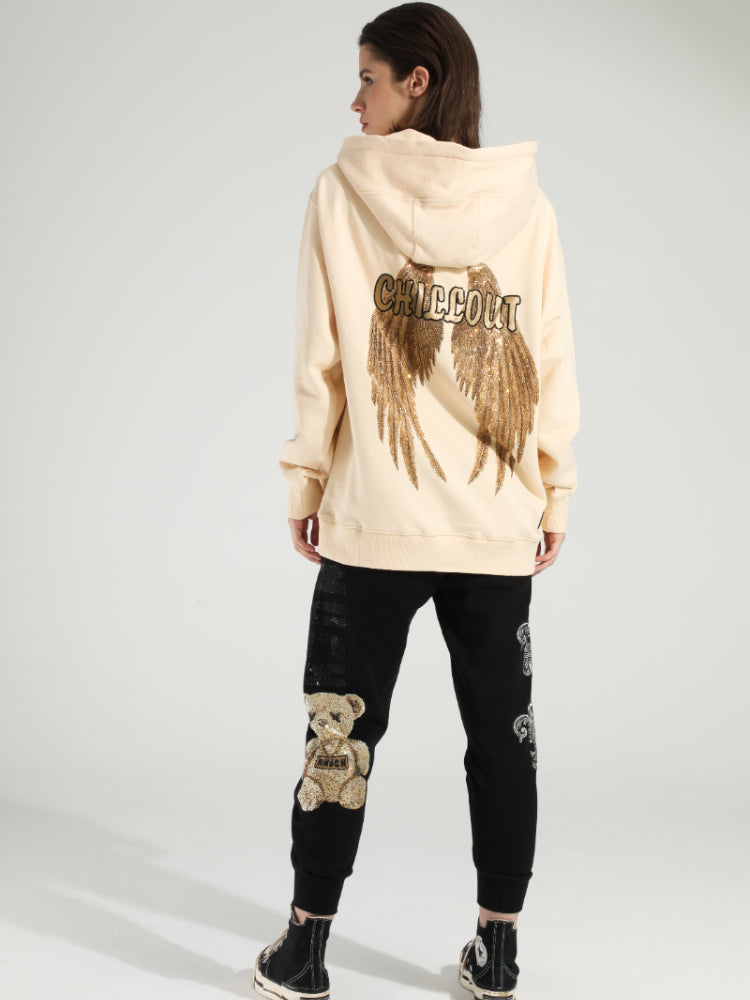 TCH Cartoon Drawstring Rhinestone Angel Wings Hoodie